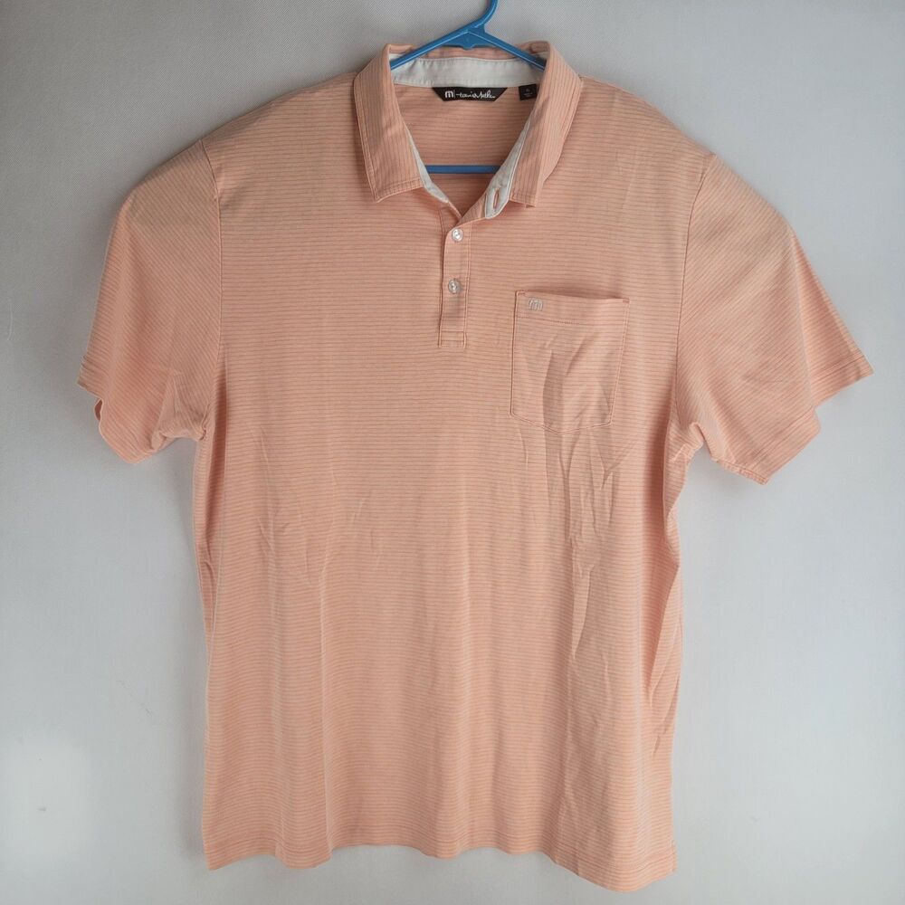 Travis Mathew Mens Size XL Orange Striped Cotton Poly Golf Polo